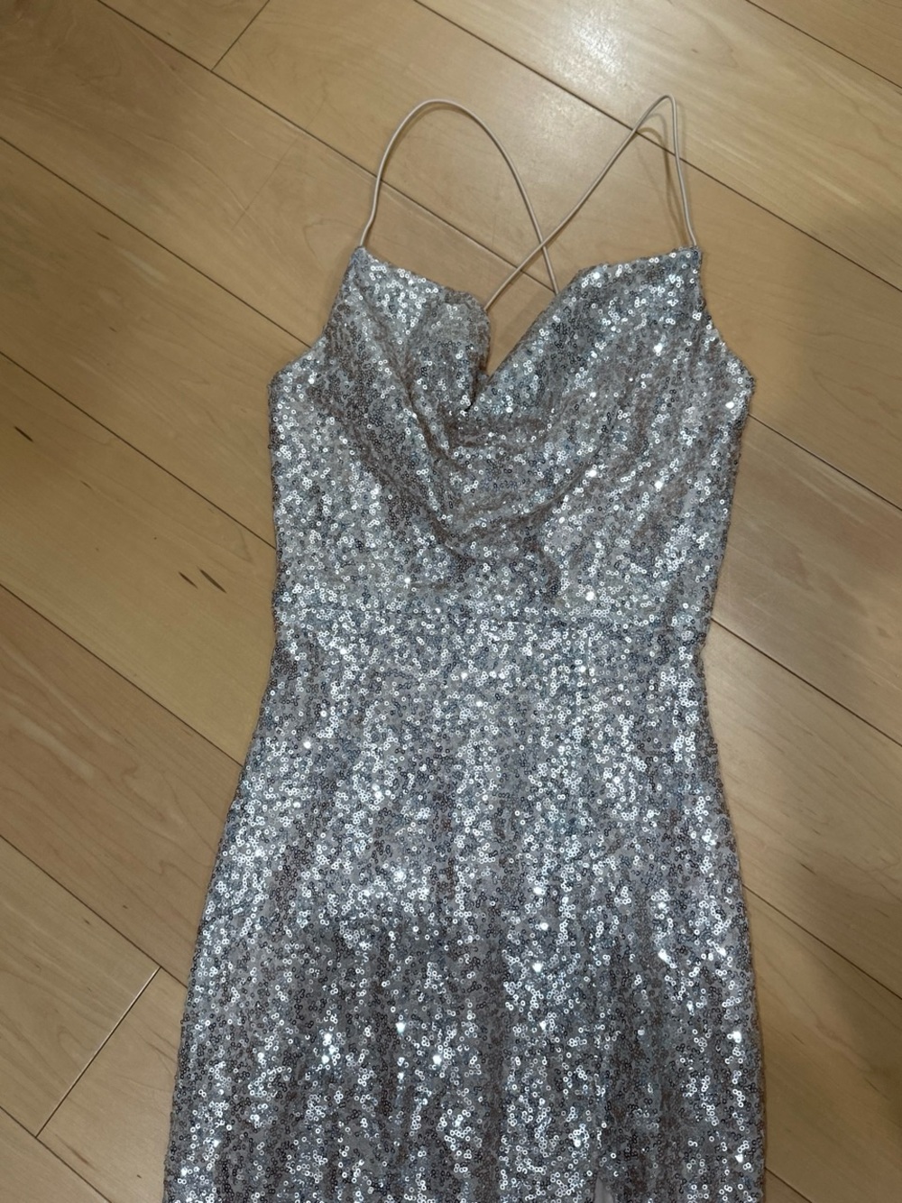 Windsor Silver Sequin Prom Gown with Thigh Slit - Picture 6 of 6
